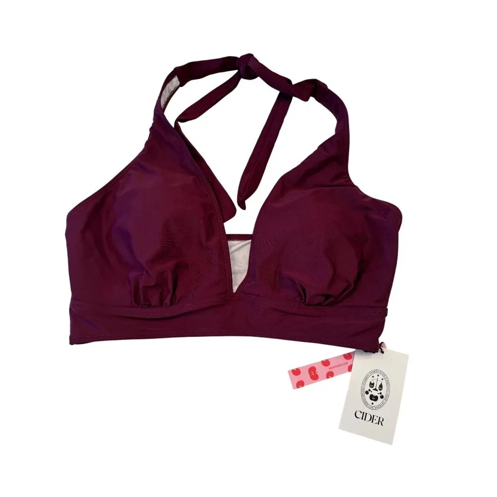 Cider 0XL Halter Swim Top NWT Burgundy Wine Padded